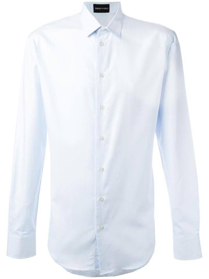 Emporio Armani Classic Plain Shirt, Men's, Size: 39, Blue, Cotton