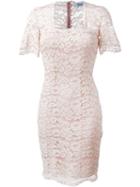 Blumarine Square Neck Lace Dress, Women's, Size: 46, Pink/purple, Polyamide/cotton/silk/spandex/elastane