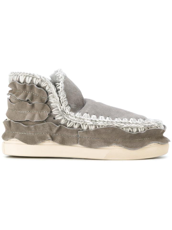 Mou Ruched Detail Slip-on Sneakers - Grey
