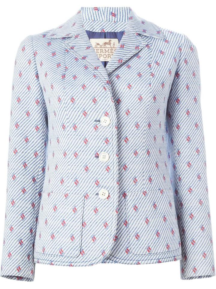 Hermès Vintage Embroidered H Striped Jacket, Women's, Blue