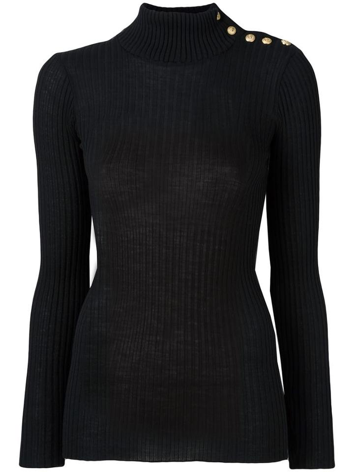 Balmain Ribbed Knit Jumper, Women's, Size: 36, Black, Wool
