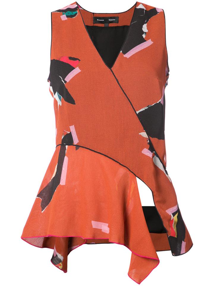 Proenza Schouler Patterned V-neck Sleeveless Blouse - Yellow & Orange