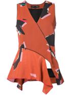Proenza Schouler Patterned V-neck Sleeveless Blouse - Yellow & Orange