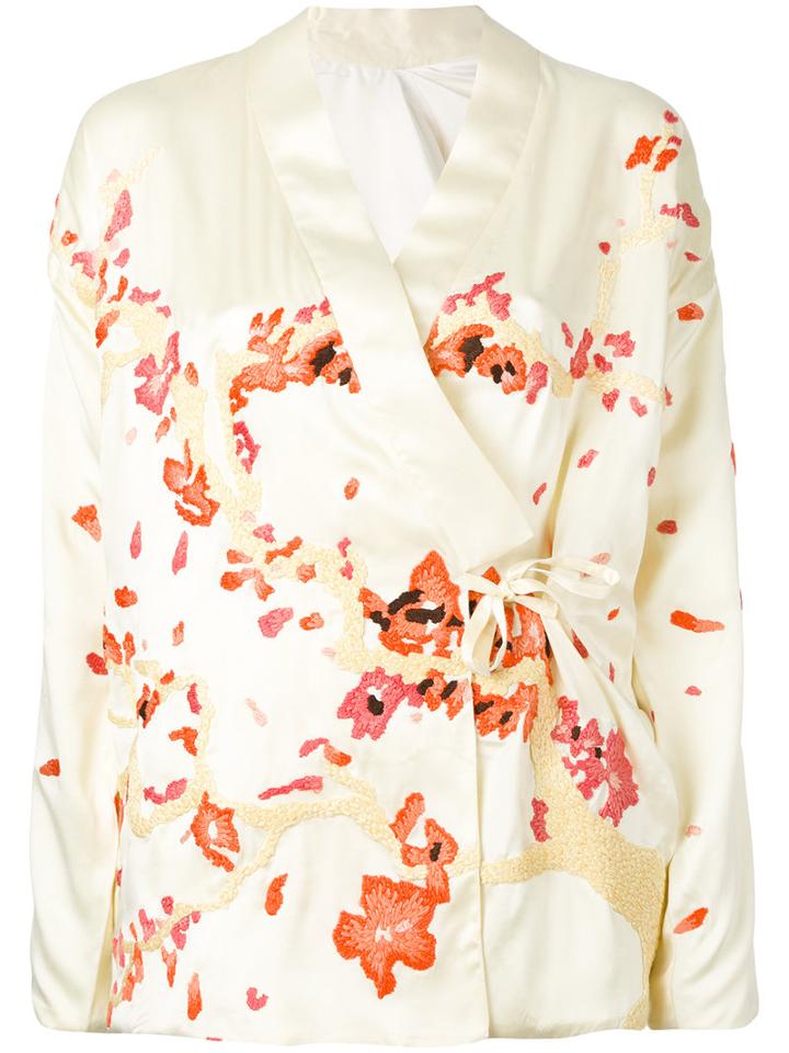 Maharishi - Embroidered Wrap Jacket - Women - Silk - 6, Yellow/orange, Silk