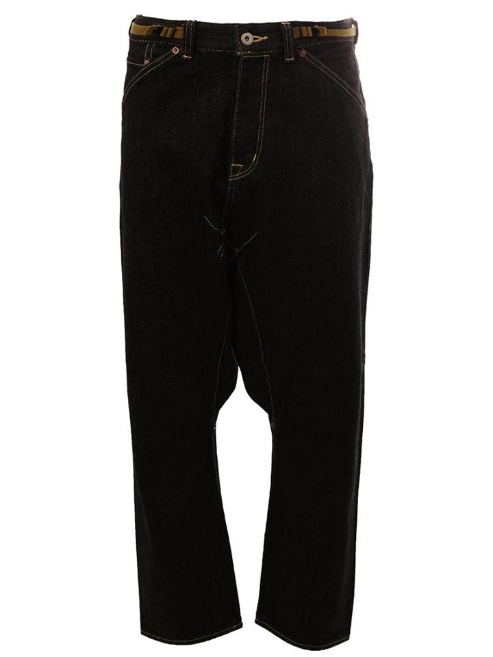 Ganryu Comme Des Garcons Dropped Crotch Cropped Jeans, Men's, Size: Medium, Black, Cotton