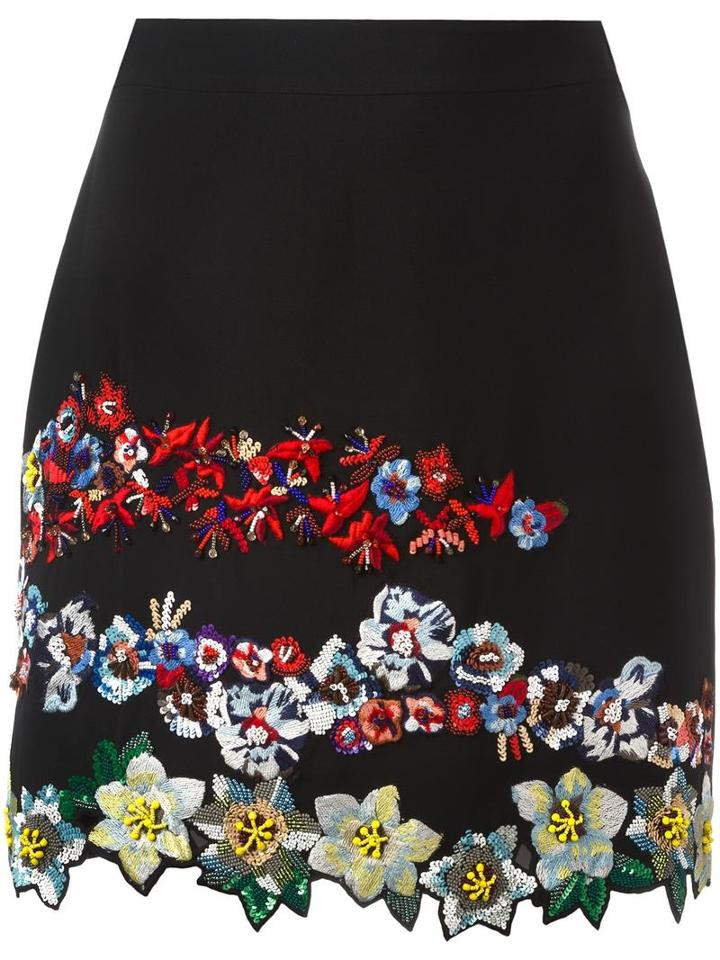Msgm Embroidered Floral Mini Skirt, Women's, Size: 42, Black, Acetate/viscose/polyester