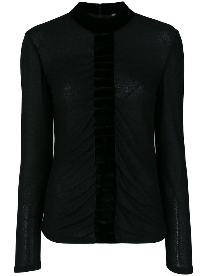 Tom Ford - Velvet Trim Blouse - Women - Polyester/acetate/viscose - 42, Black, Polyester/acetate/viscose