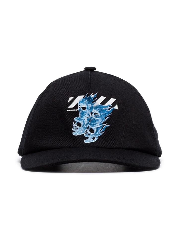 Off-white Black Skulls Stripe Print Cotton Baseball Cap