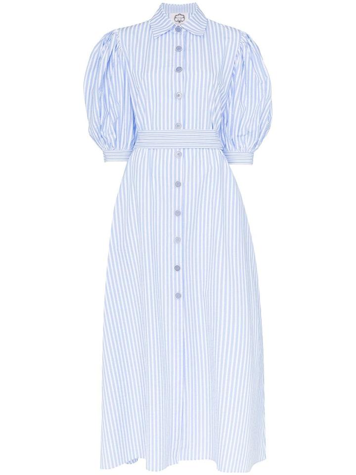 Evi Grintela Valerie Stripe Print Puff Sleeve Cotton Shirt Dress -