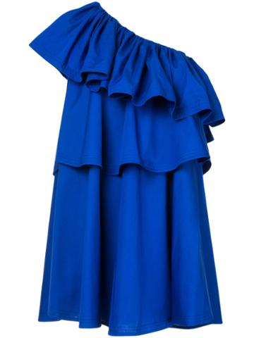 Co-mun - Ruffled Single Shoulder Dress - Women - Cotton - 36, Blue, Cotton