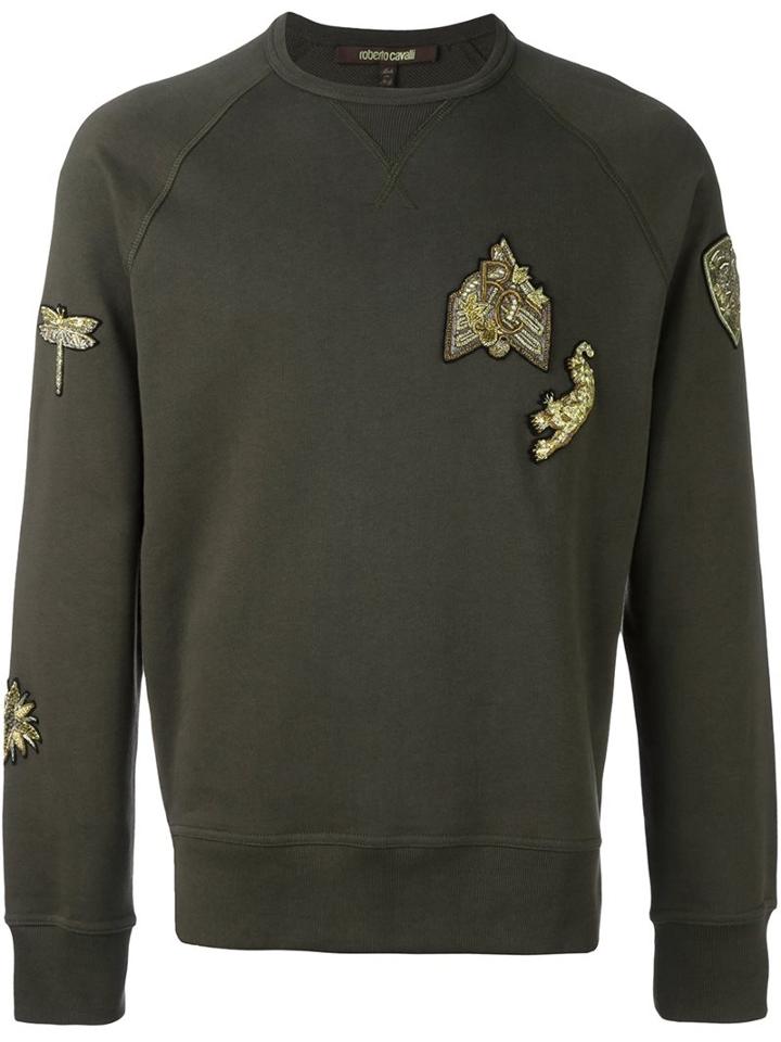 Roberto Cavalli Embellished Sweatshirt, Men's, Size: Medium, Green, Cotton/polyester