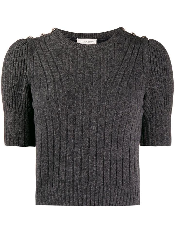 Alexander Mcqueen Puff Sleeve Knitted Top - Grey