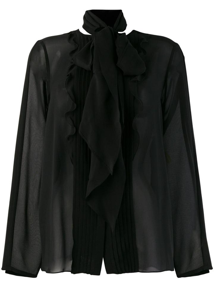 Max Mara Studio Sheer Tie Neck Blouse - Black
