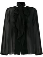 Max Mara Studio Sheer Tie Neck Blouse - Black
