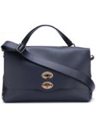 Zanellato Flap Closure Tote Bag, Men's, Blue, Calf Leather