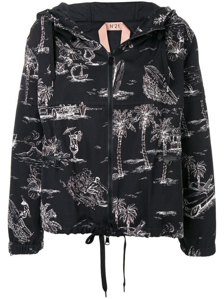 No21 Palm Trees Hooded Jacket - Black