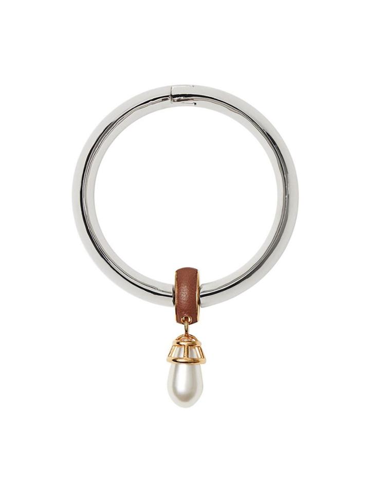 Burberry Faux Pearl Detail Palladium-plated Bangle - Silver
