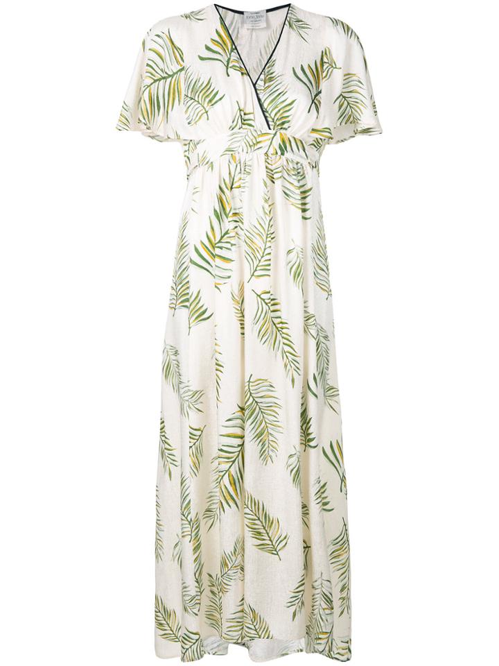 Forte Forte Frill-sleeve Leaf-print Midi Dress - White