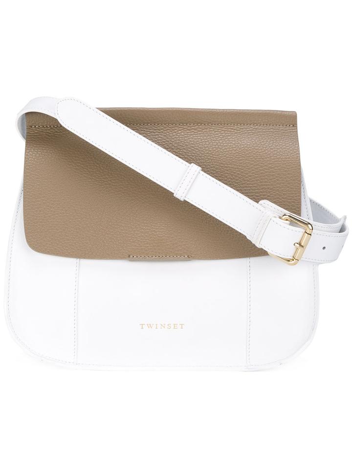 Twin-set Contrast Shoulder Bag, Women's, White, Leather