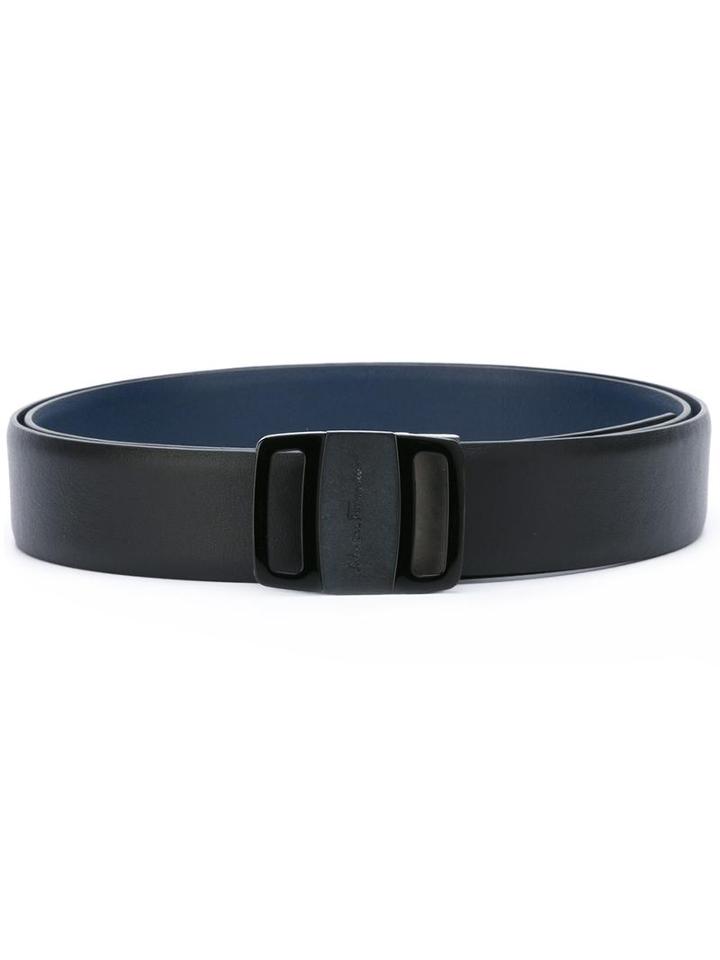 Salvatore Ferragamo Logo Buckle Belt, Men's, Size: 115, Black, Calf Leather
