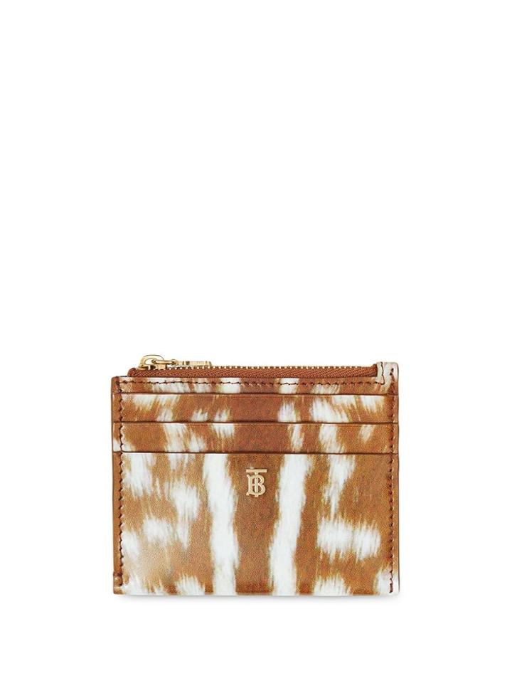 Burberry Deer Print Leather Zip Card Case - Brown