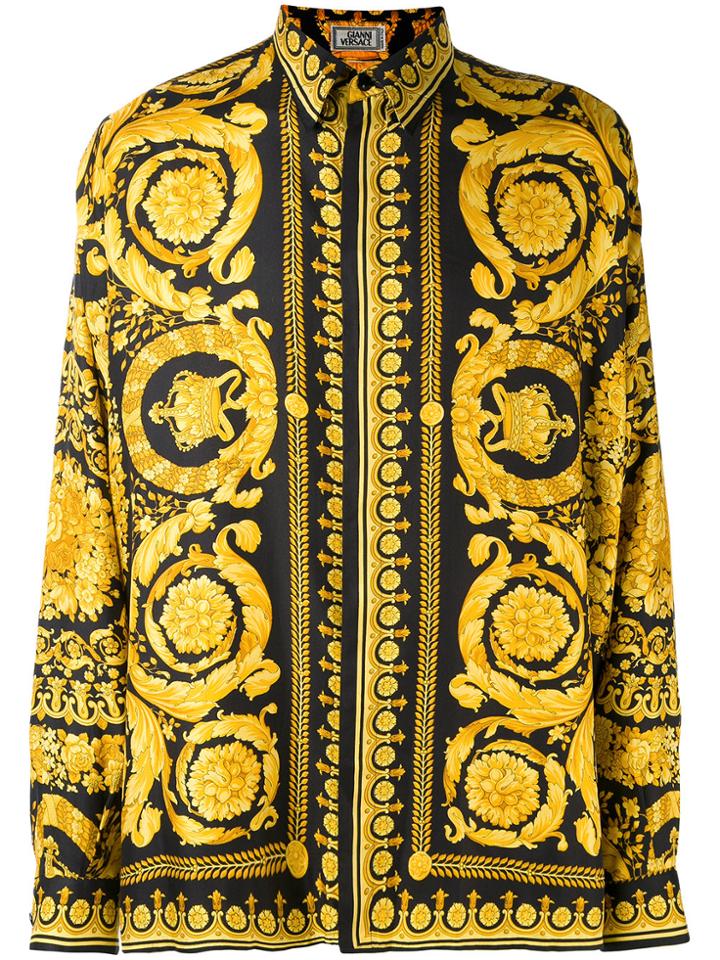 Versace Vintage Baroque Print Shirt - Black