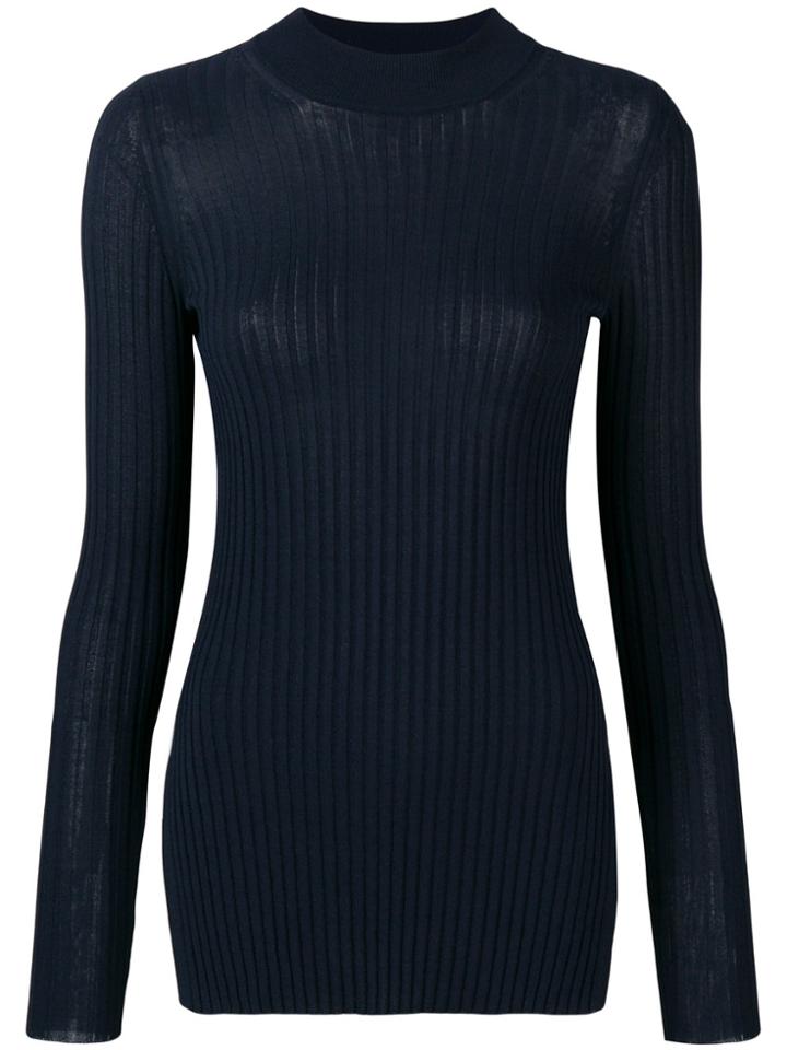 's Max Mara Ribbed Side Slit Mock Neck Sweater - Blue