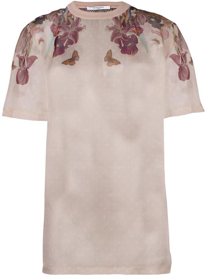 Givenchy Floral Print Sheer T-shirt, Women's, Size: 36, Pink/purple, Silk/cotton/spandex/elastane