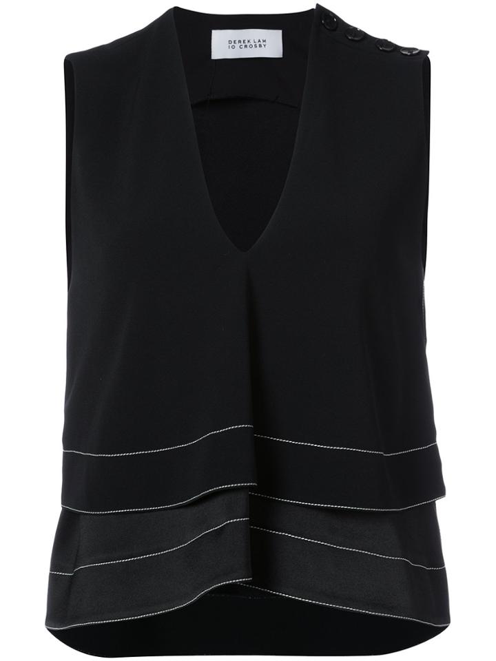 Derek Lam 10 Crosby Tiered V-neck Cropped Top - Black