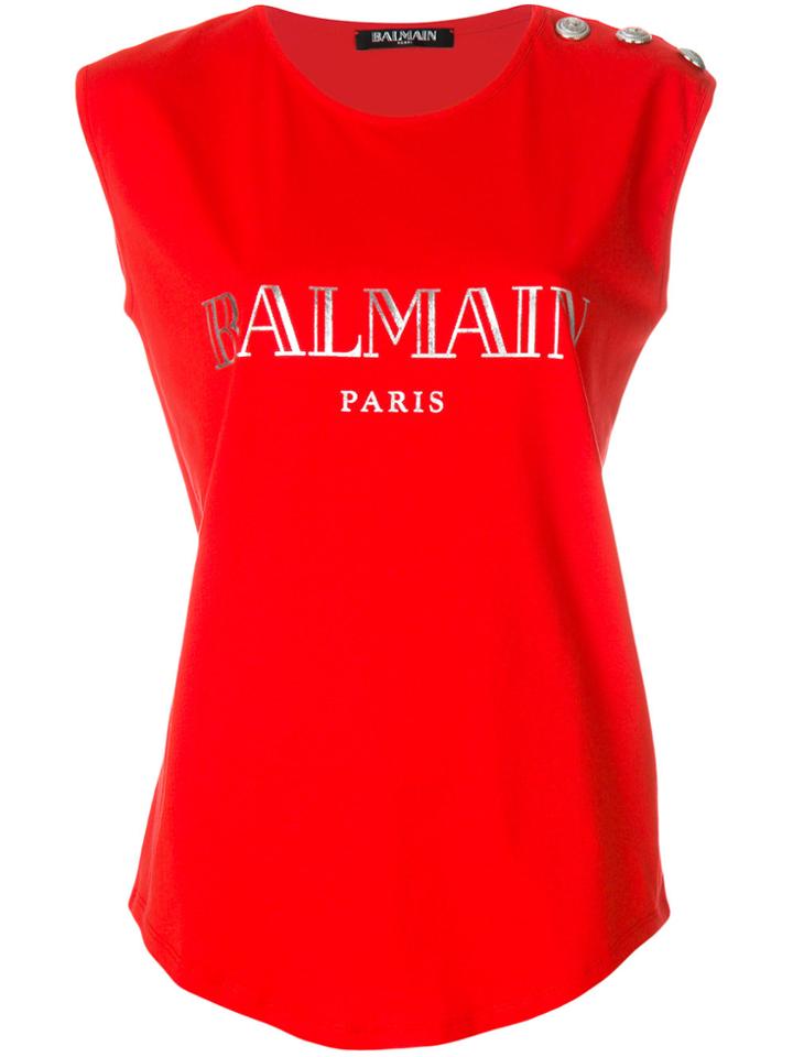 Balmain Button-embellished Logo Tank - Red