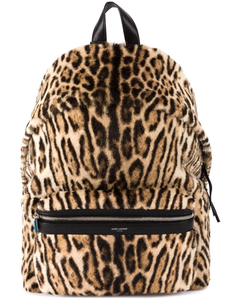 Saint Laurent Fur Leopard Backpack - Brown