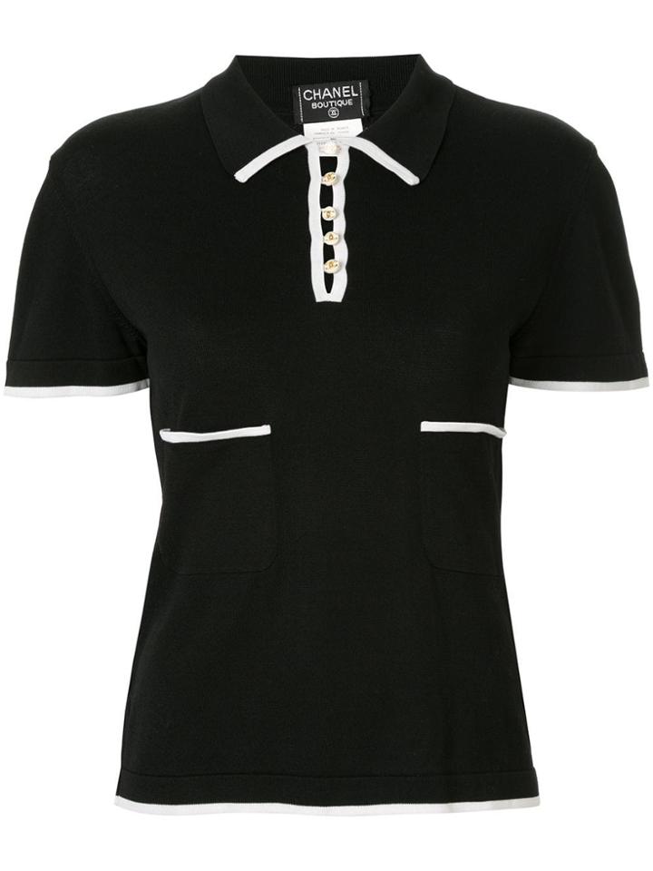 Chanel Vintage Contrast Trim Polo Shirt - Black