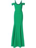 Marchesa Notte Cold Shoulder Stretch Crepe Gown - Green