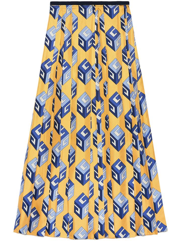Gucci Gg Wallpaper Print Silk Skirt - Yellow & Orange