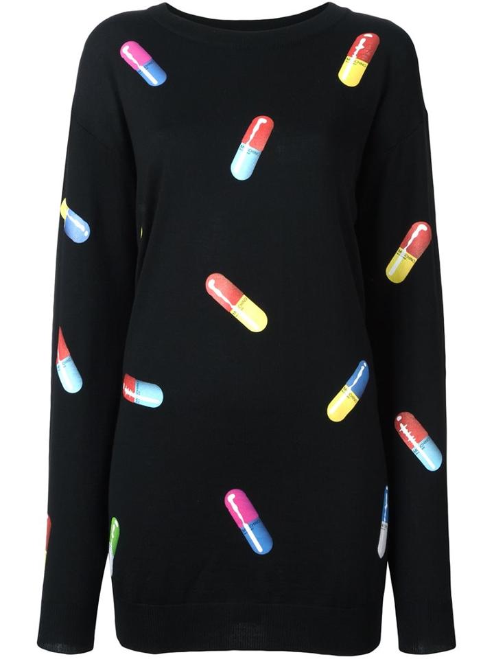Moschino Pill Print Sweater Dress, Women's, Size: Xxs, Black, Cotton/virgin Wool