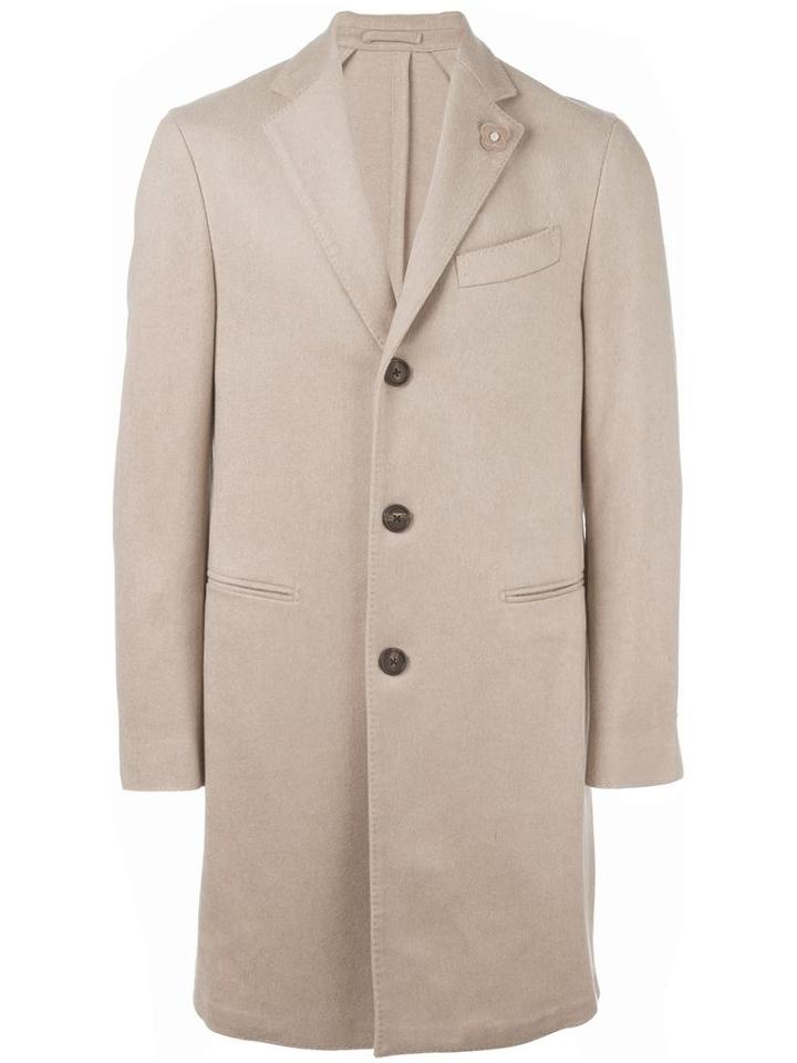 Lardini Single Breasted Coat, Men's, Size: 50, Nude/neutrals, Polyester/cashmere