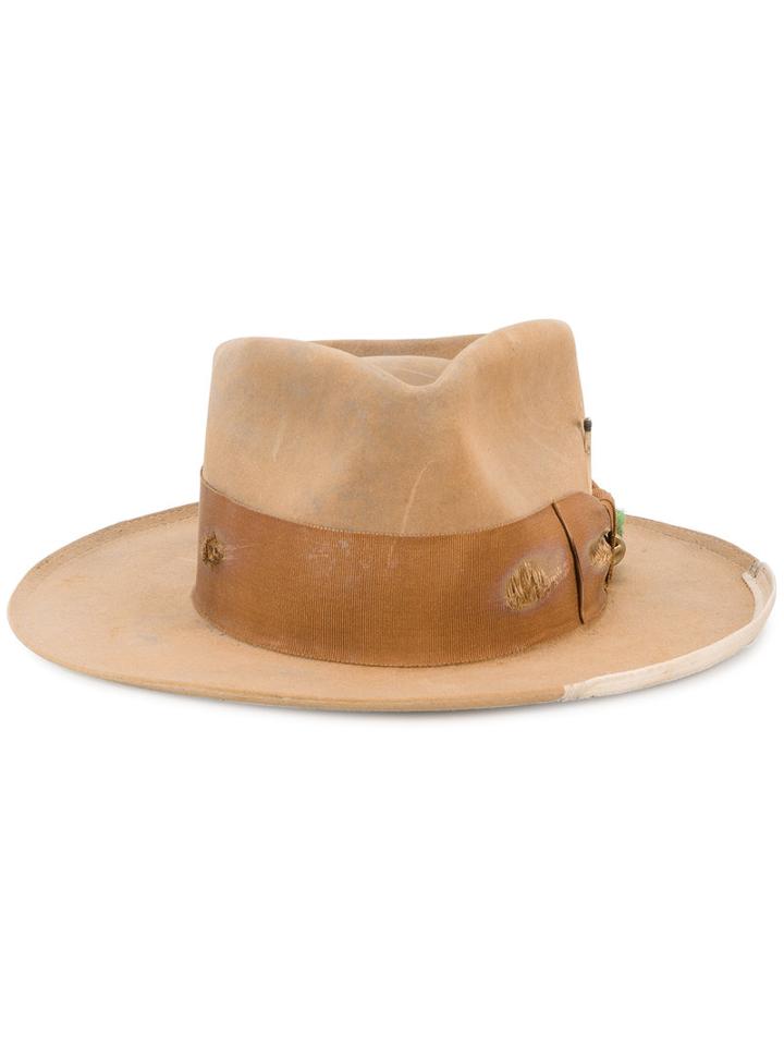 Nick Fouquet Distressed Fedora Hat, Women's, Size: Large, Brown, Leather
