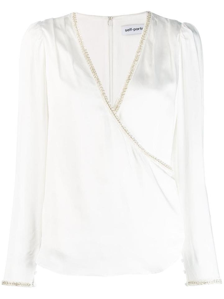 Self-portrait Embellished V-neck Blouse - White