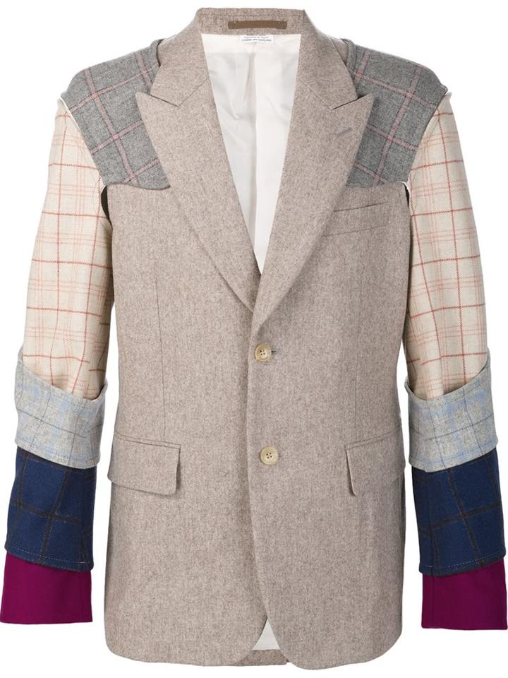 Comme Des Garçons Homme Plus Plaid Contrast Sleeve Blazer, Men's, Size: Large, Brown, Wool