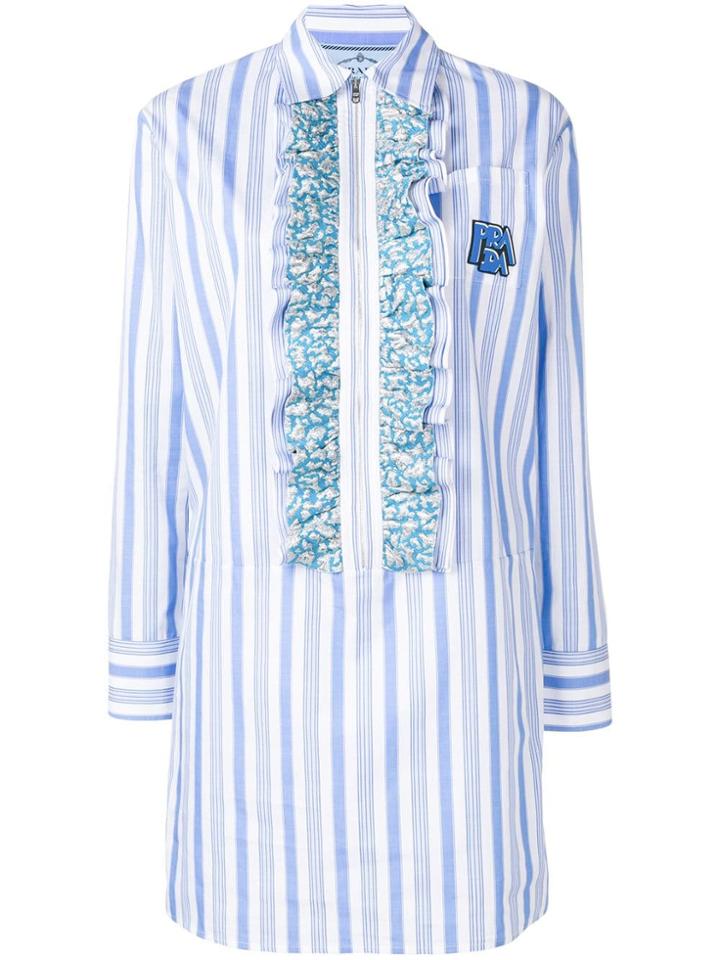 Prada Ruffle-trimmed Long Shirt - Blue