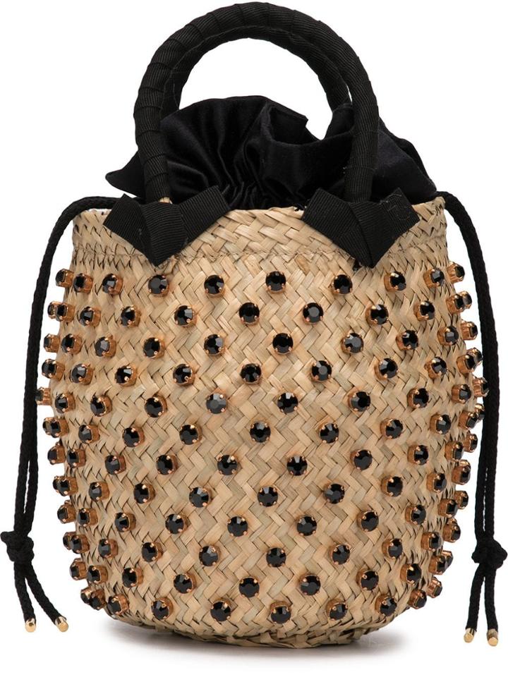 Le Nine Crystal Embellished Bucket Bag - Brown