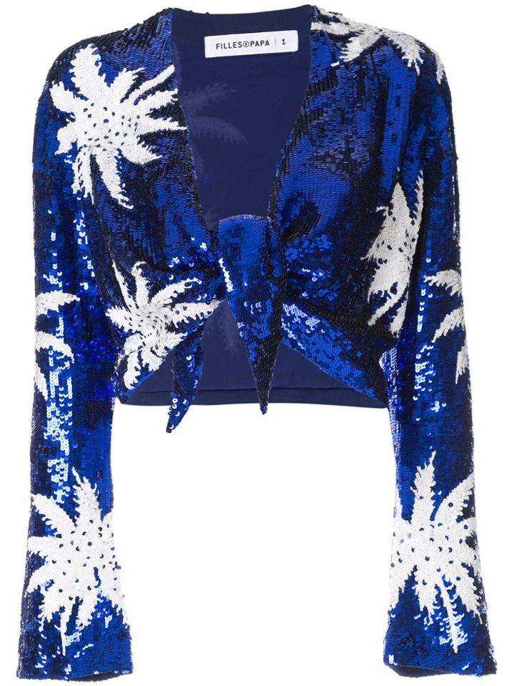 Filles A Papa Sequined Hem Knot Top - Blue