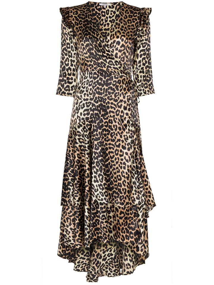 Ganni Calla Silk Wrap Dress - Brown