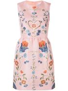 Red Valentino Floral Print Long Sleeve Dress - Pink & Purple
