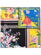 Versace Multicoloured Floral Print Bordered Silk Scarf - Yellow