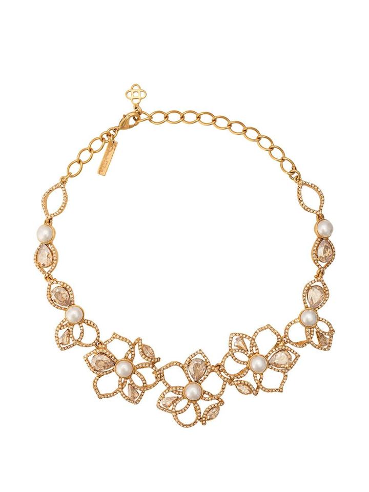 Oscar De La Renta Embellished Flower Necklace - Gold