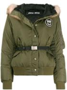 Miu Miu Racoon Fur Collar Puffer Jacket - Green