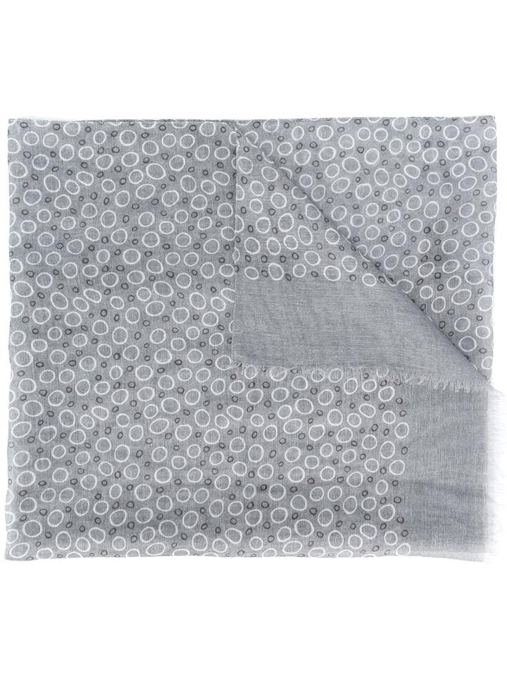 Canali Circle Pattern Scarf, Men's, Grey, Cotton/linen/flax