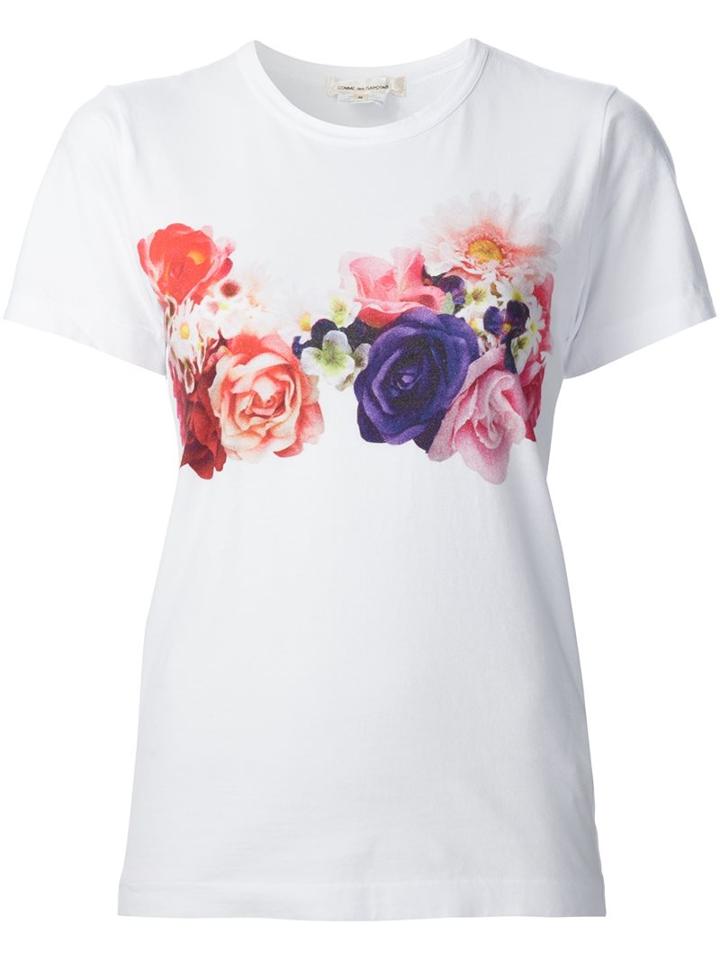 Comme Des Garçons Floral Print T-shirt, Women's, Size: Xs, White, Cotton