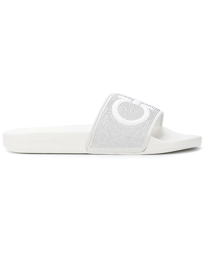 Salvatore Ferragamo Gancini Pool Slides - White